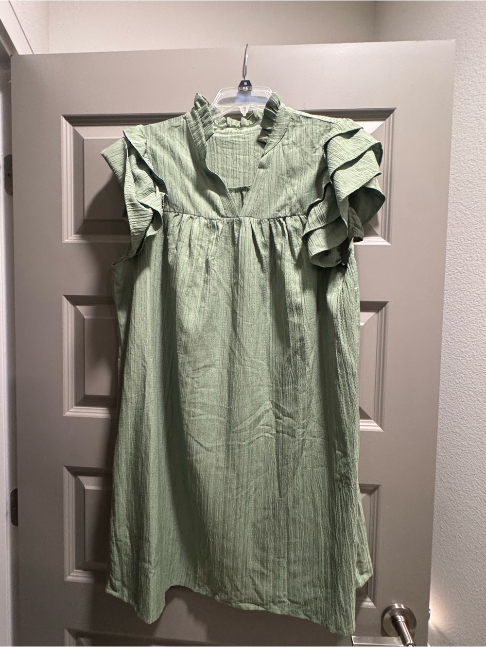 SHEIN Sage Green Ruffle Sleeve A-Line Dress